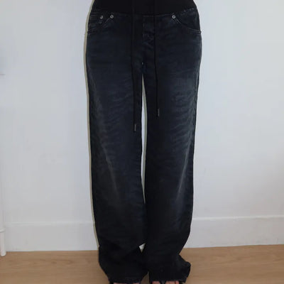 Zebra Black Semi-Wide Denim Pants