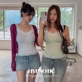 [MADE: In-house Production] Lace Shirred Sleeveless Top [Tencel 95%]