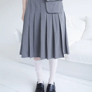 Pin Snap Pleated Midi Skirt