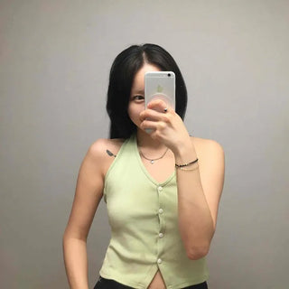 Ribbon Button Backless Fitted Slim Fit Sleeveless