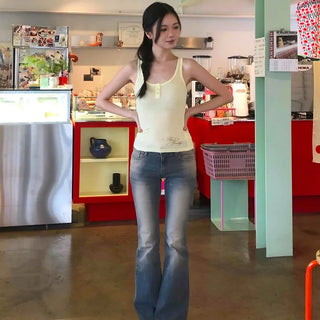 Regular Fit Washed Zipper Flare Bootcut Long Pants
