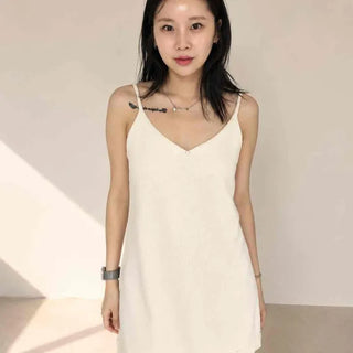 Strappy Plain H-Line Sleeveless Loose Fit Mini Dress