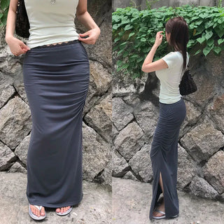 Rhyming lace shirring long skirt