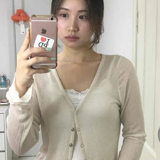 Frill Button Plain Slim Fit Long Sleeve Daily Cardigan