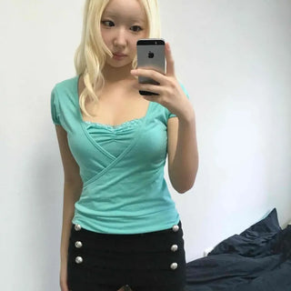 Button Pintuck Layered Straight Slim Fit Mini Skirt