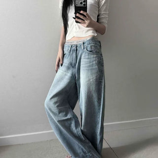 Washed Flap Pocket Snap Loose Fit Wide Long Pants