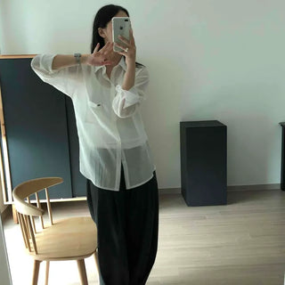 Oversized Plain Button Flap Pocket Button-Down Long Sleeve Shirt