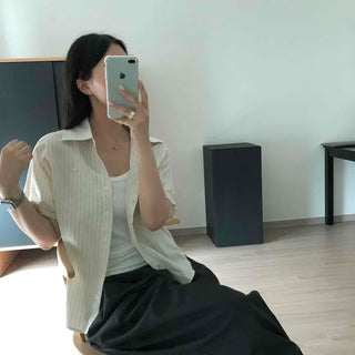 Loose-fit Striped Button-down Short Sleeve Shirt