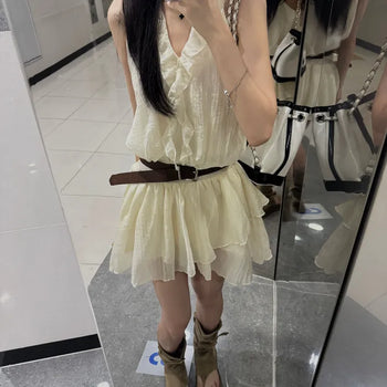 [Belt Set] Lesen Frill Halterneck Dress