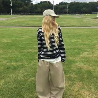 Rugby Stripe Long Sleeve Oversized Collared Contrast T-shirt