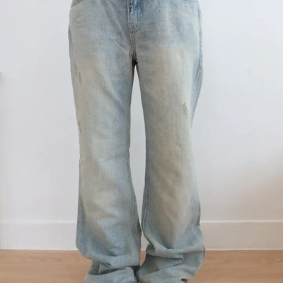 Dusty Blue Semi-Bootcut Denim Pants