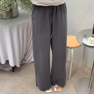 ID Summer Washer Crinkly Pintuck Wide Elastic Waist Pants