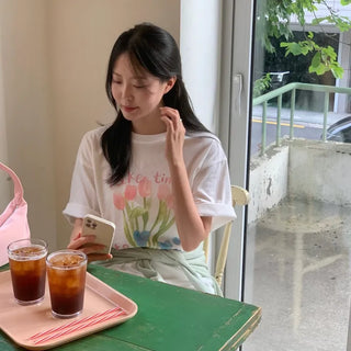 Tulip Print Oversized Short Sleeve T-shirt