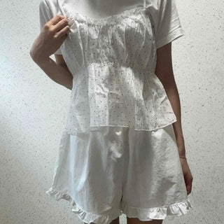 Frill Shirred Flap Pocket Wide Loose Fit Shorts