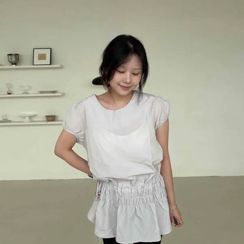 Shirred Frill String Backless Cap Sleeve A-Line Mini Dress