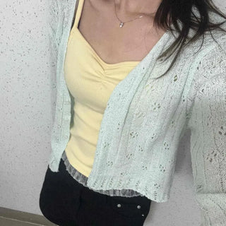 Punched See-through Button-Down Loose Fit Cardigan