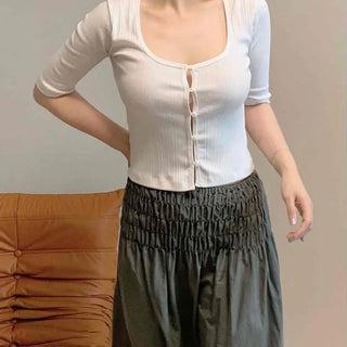 Lepi Button Plain Slim Fit Short Sleeve Cardigan