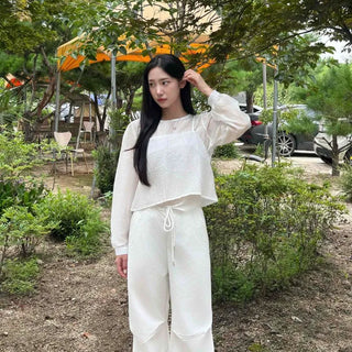 Shirred See-through Backless Strap Layered Loose Fit Blouse