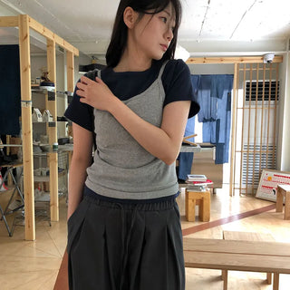Pretzel Basic Short Sleeve Stretch Basic Layered T-shirt