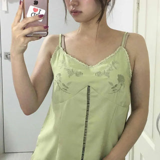 Flower Shirred Cut-out Strap Slim Fit Sleeveless