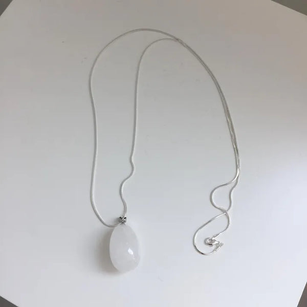 Gemstone Silver Long Necklace Pendant Fashion Necklace