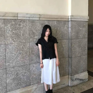 String Straight Loose Fit H-Line Midi Skirt