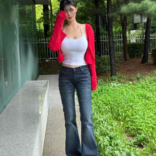 Washed Slim Fit Flare Bootcut Daily Long Pants