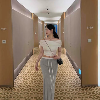 Contrast String Straight Slim Fit H-Line Long Skirt