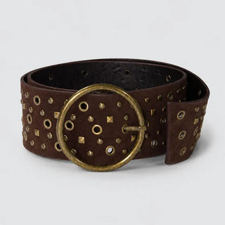 Western Studded Eyelet Mass Suede Wide Big Belt 1 Color