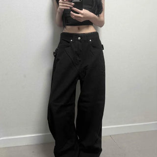 Studded Buckle Strap Flap Pocket Barrel Oversized Long Pants