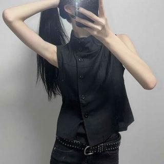 Button Cut Button-Down Single Button Slim Fit Plain Sleeveless Vest