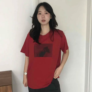 Printed Oversized H-Line Short Sleeve T-shirt