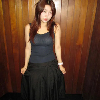 Shirred Ribbon Cut Wrap Flare A-Line Midi Skirt