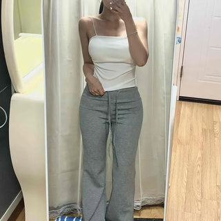 String Wide Flare Loose Fit Daily Long Pants