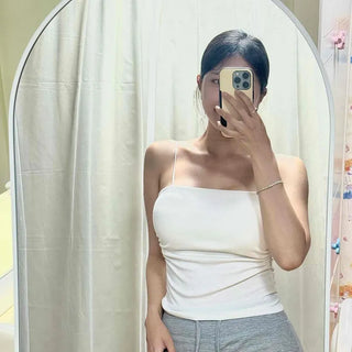 Shirred Strap Plain Slim Fit Sleeveless Top