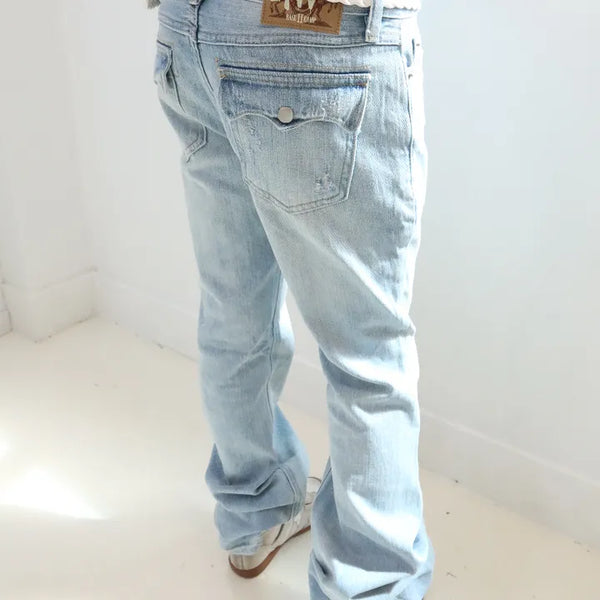 Flap Wing Light Blue Bootcut Denim Pants