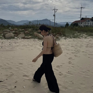 Barrel Wide Pants  Harem Pants Comfortable Elastic Waist Pintucks