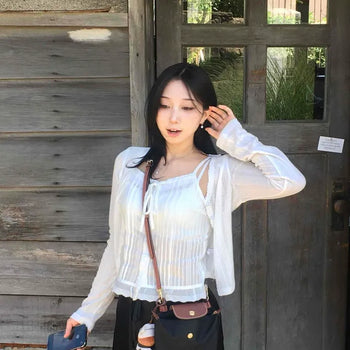 Slim-fit Striped Perforated Button-down Long-sleeve Cardigan