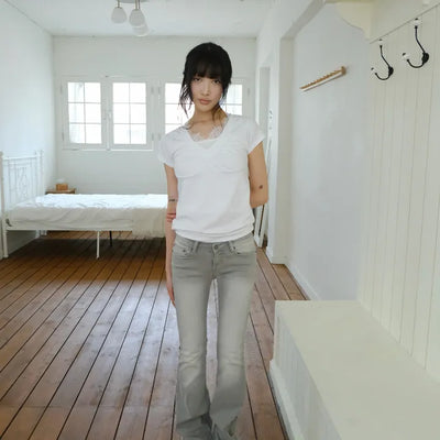 Gray washed bootcut pants