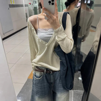[Must-have item../Delicate~] Rumi Button See-through Knit