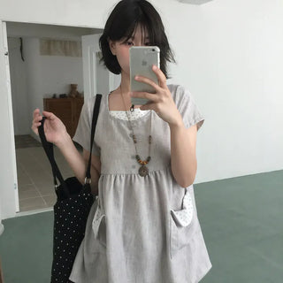 Gochi Linen Flower Pocket T-shirt