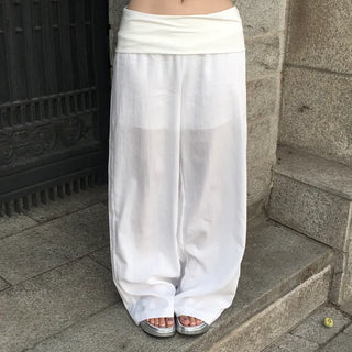 Rib Linen Raw White Wide Pants