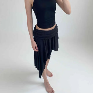 Shirred Drape Layered Wide Asymmetrical Long Pants