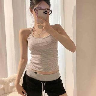 Color Block Ribbon Strap Backless Slim Fit Striped Sleeveless