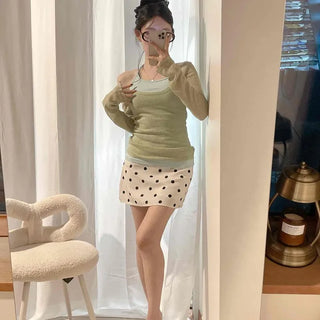 Dot Zipper Slit Slim Fit H-Line Mini Skirt