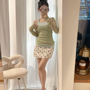 Dot Zipper Slit Slim Fit H-Line Mini Skirt