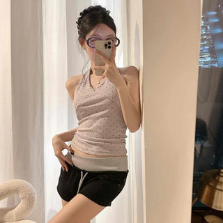 Ribbon Backless Strap Dot Slim Fit Sleeveless