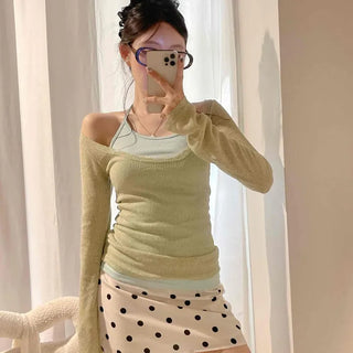 Shirred Slim Fit Plain Long Sleeve