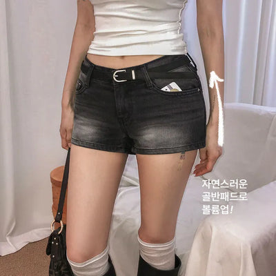 Flare Raw Denim Shorts [Hip Pads]