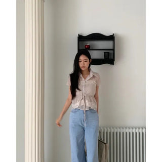 Solgar Flower Embroidery Halter Blouse